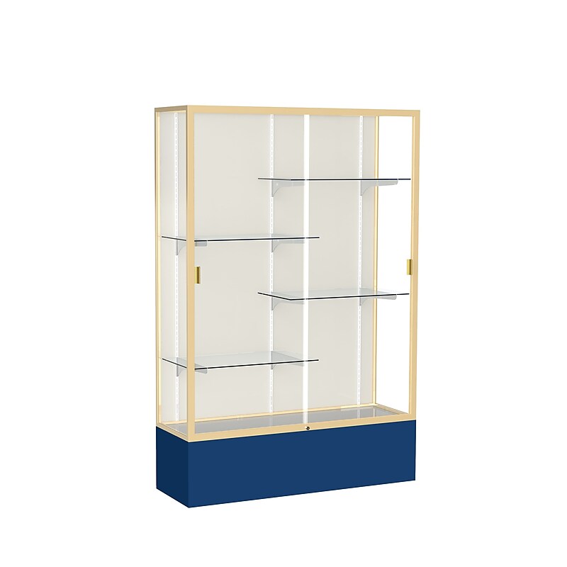 Ghent Spirit 48"W x 72"H x 16"D Floor Case, Plaque Back, Champagne Finish, Navy Base image 1