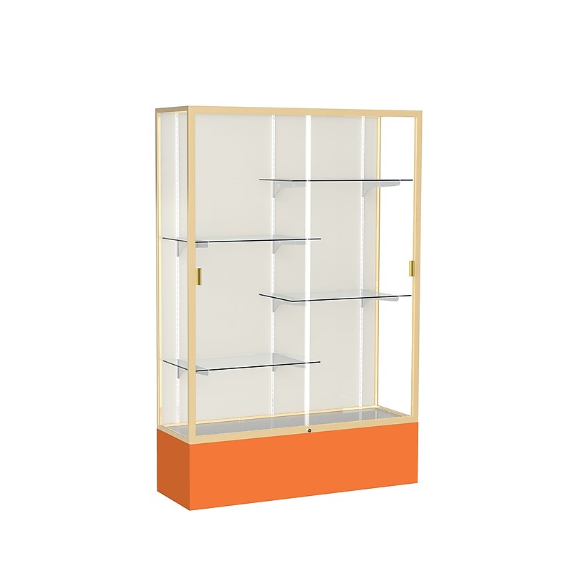 Ghent Spirit 48"W x 72"H x 16"D Floor Case, Plaque Back, Champagne Finish, Orange Base image 1