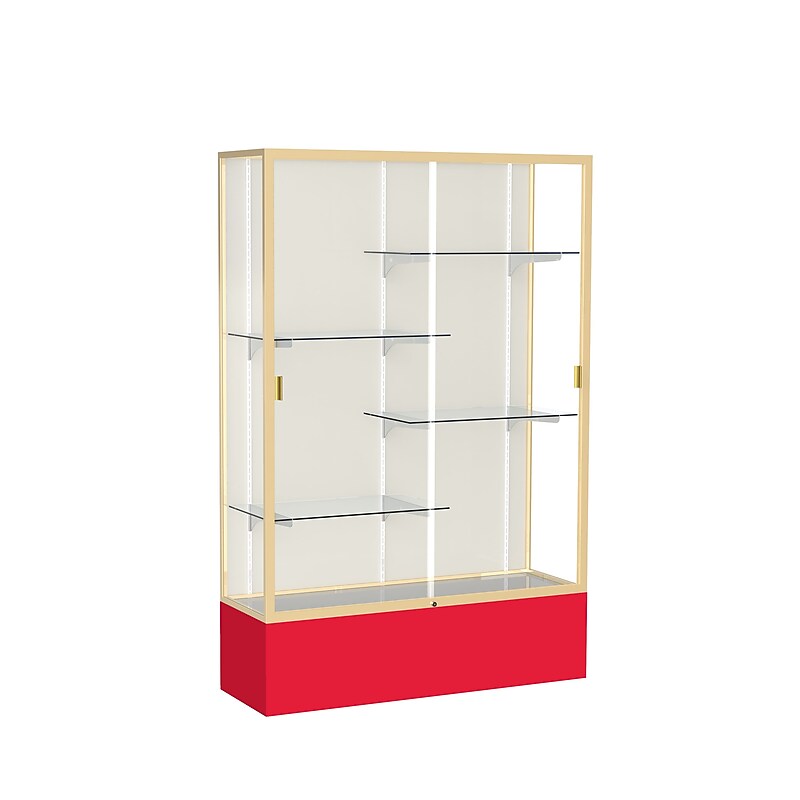 Ghent Spirit 48"W x 72"H x 16"D Floor Case, Plaque Back, Champagne Finish, Red Base image 1