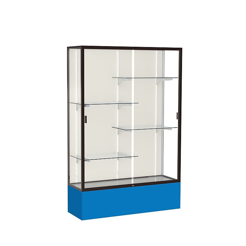 Ghent Spirit 48"W x 72"H x 16"D Floor Case, Plaque Back, Dk. Bronze Finish, Royal Blue Base image 1