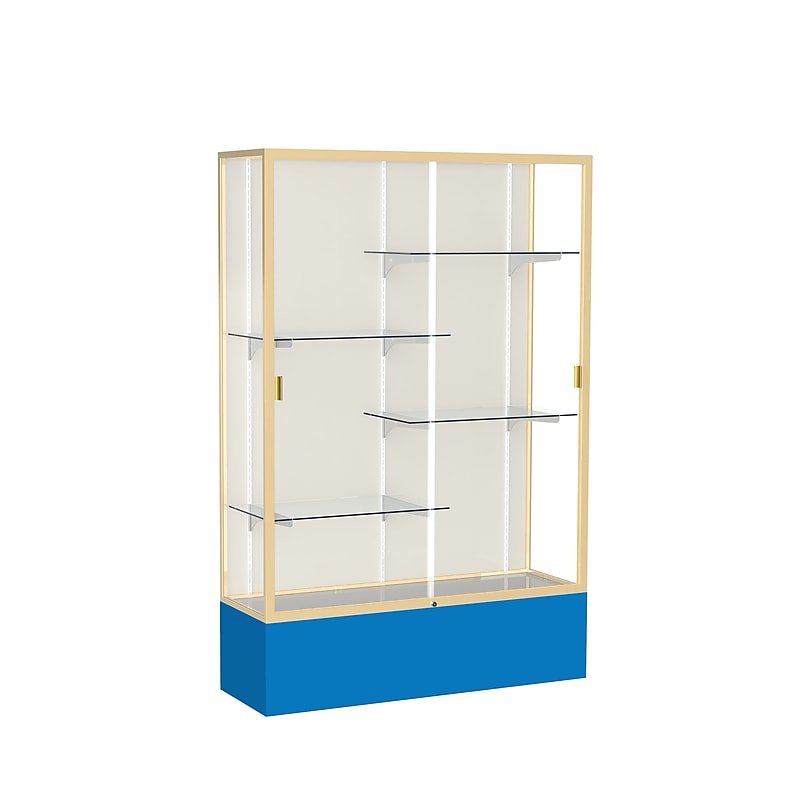 Ghent Spirit 48"W x 72"H x 16"D Floor Case, Plaque Back, Champagne Finish, Royal Blue Base image 1