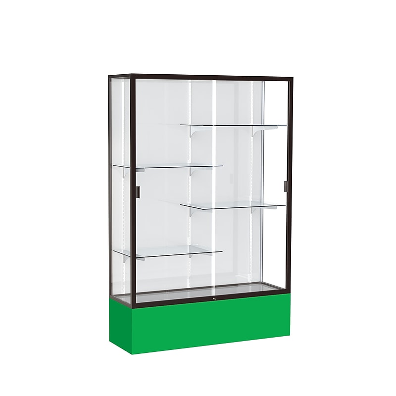 Ghent Spirit 48"W x 72"H x 16"D Floor Case, White Back, Dk. Bronze Finish, Kelly Green Base image 1