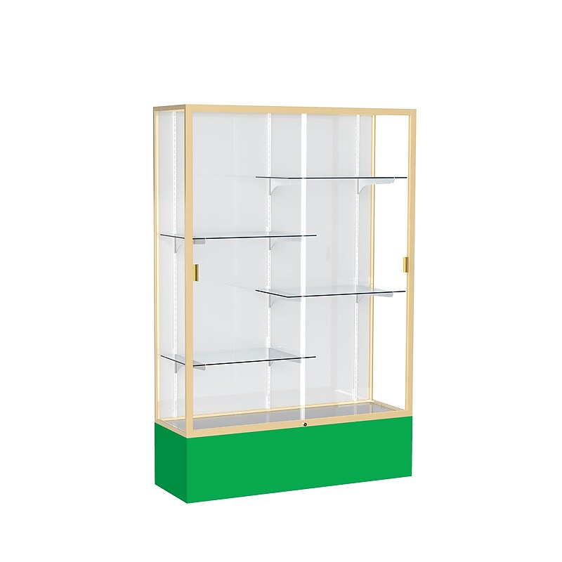 Ghent Spirit 48"W x 72"H x 16"D Floor Case, White Back, Champagne Finish, Kelly Green Base image 1