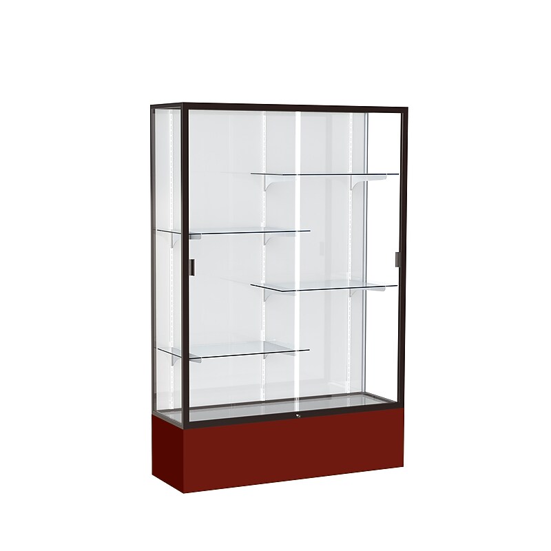 Ghent Spirit 48"W x 72"H x 16"D Floor Case, White Back, Dk. Bronze Finish, Maroon Base image 1