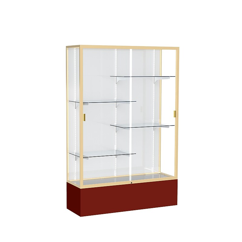 Ghent Spirit 48"W x 72"H x 16"D Floor Case, White Back, Champagne Finish, Maroon Base image 1
