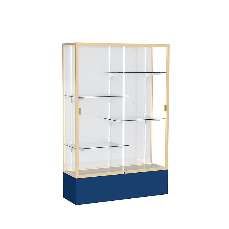 Ghent Spirit 48"W x 72"H x 16"D Floor Case, White Back, Champagne Finish, Navy Base image 1