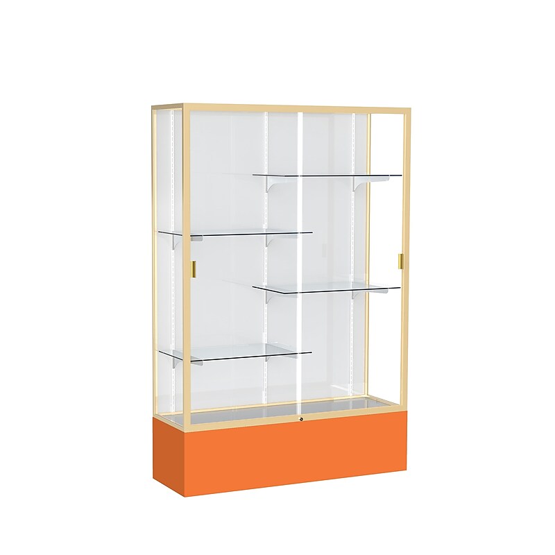 Ghent Spirit 48"W x 72"H x 16"D Floor Case, White Back, Champagne Finish, Orange Base image 1