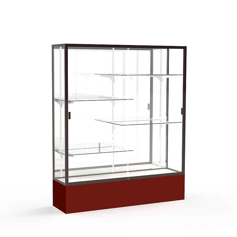 Ghent Spirit 60"W x 72"H x 16"D Floor Case, Mirror Back, Dk. Bronze Finish, Maroon Base image 1