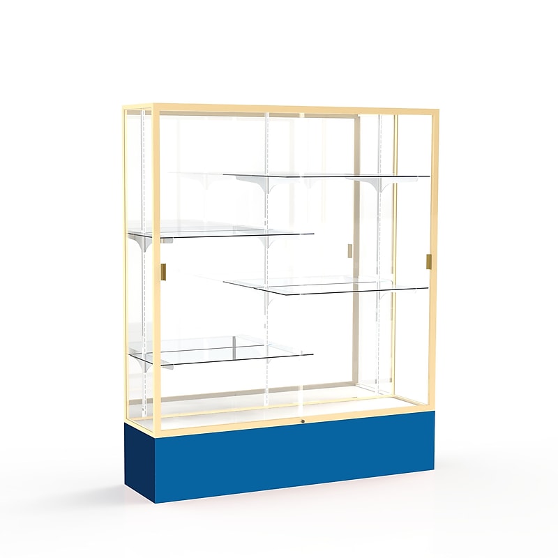 Ghent Spirit 60"W x 72"H x 16"D Floor Case, Mirror Back, Champagne Finish, Royal Blue Base image 1