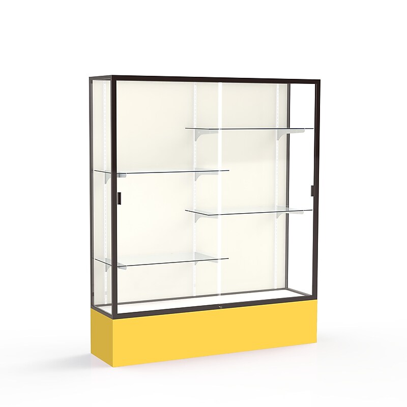 Ghent Spirit 60"W x 72"H x 16"D Floor Case, Plaque Back, Dk. Bronze Finish, Golden Rod Base image 1