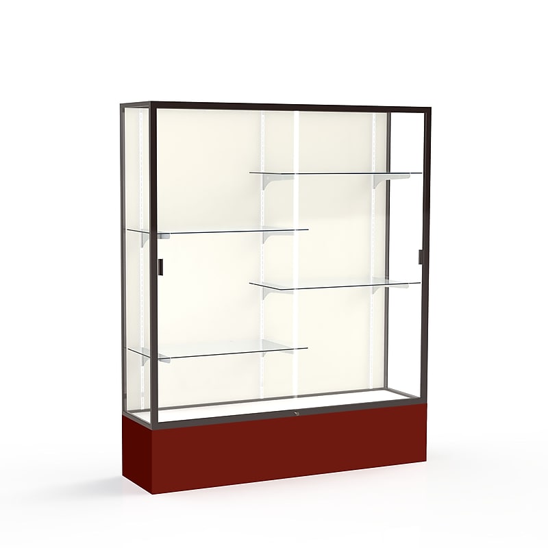 Ghent Spirit 60"W x 72"H x 16"D Floor Case, Plaque Back, Dk. Bronze Finish, Maroon Base image 1