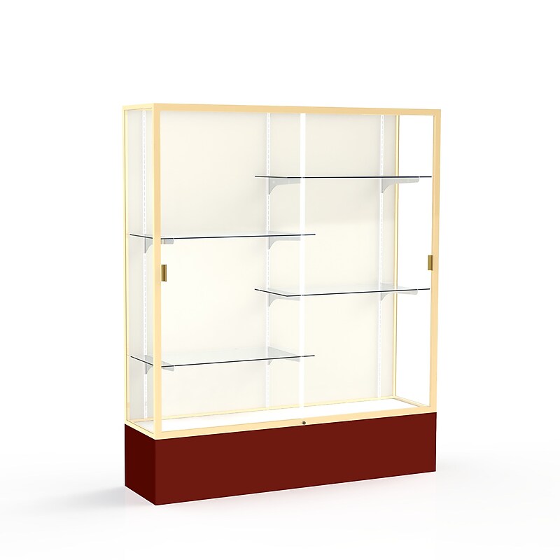 Ghent Spirit 60"W x 72"H x 16"D Floor Case, Plaque Back, Champagne Finish, Maroon Base image 1