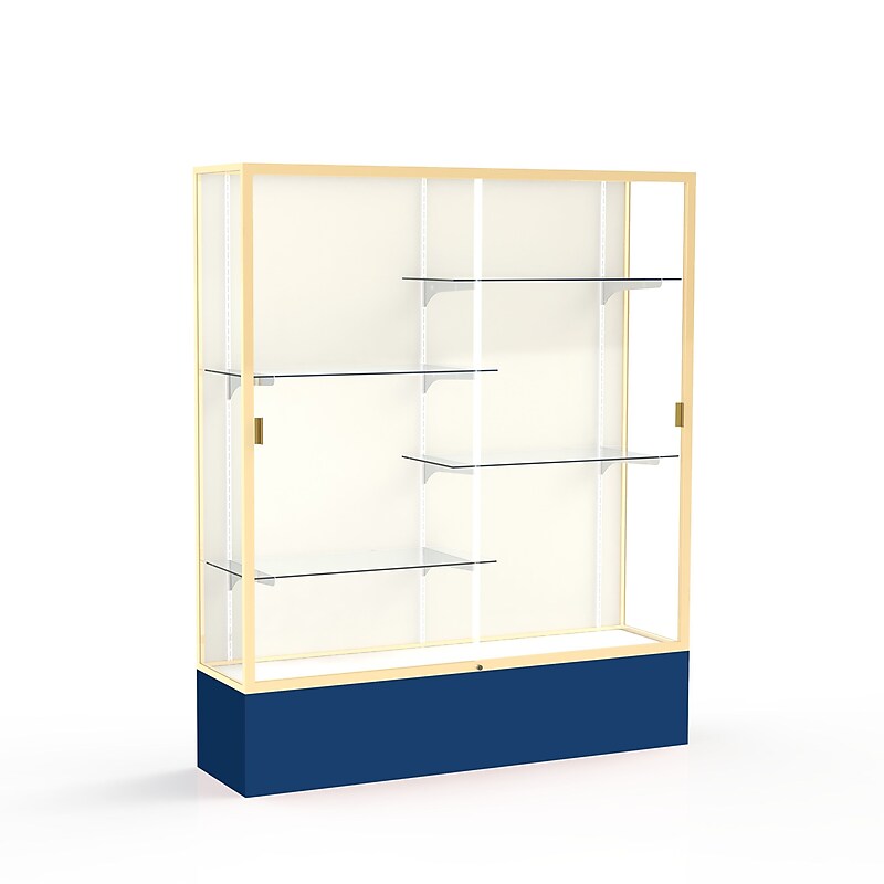 Ghent Spirit 60"W x 72"H x 16"D Floor Case, Plaque Back, Champagne Finish, Navy Base image 1