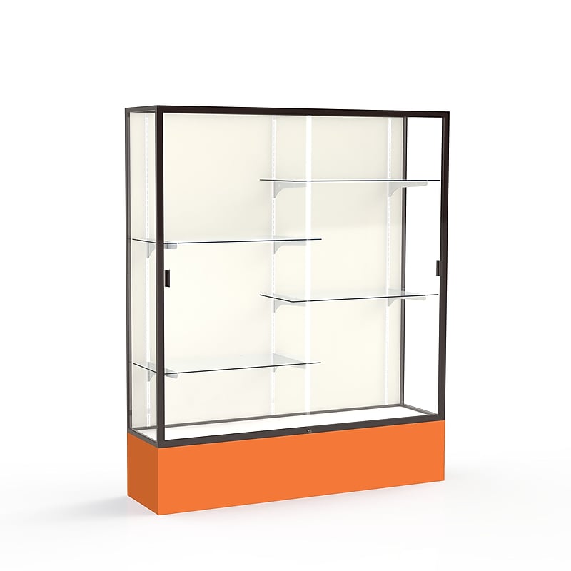 Ghent Spirit 60"W x 72"H x 16"D Floor Case, Plaque Back, Dk. Bronze Finish, Orange Base image 1