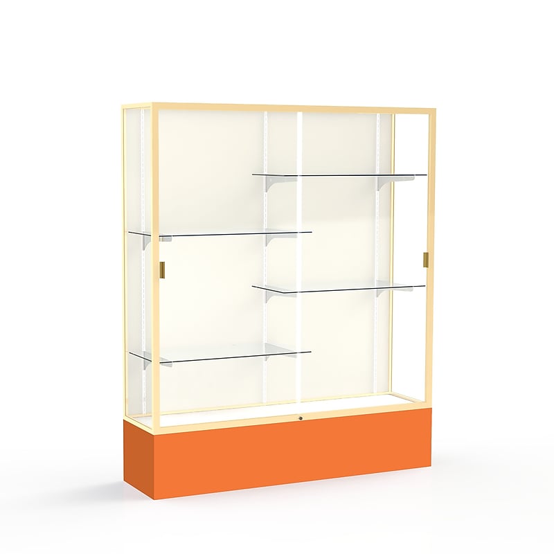 Ghent Spirit 60"W x 72"H x 16"D Floor Case, Plaque Back, Champagne Finish, Orange Base image 1