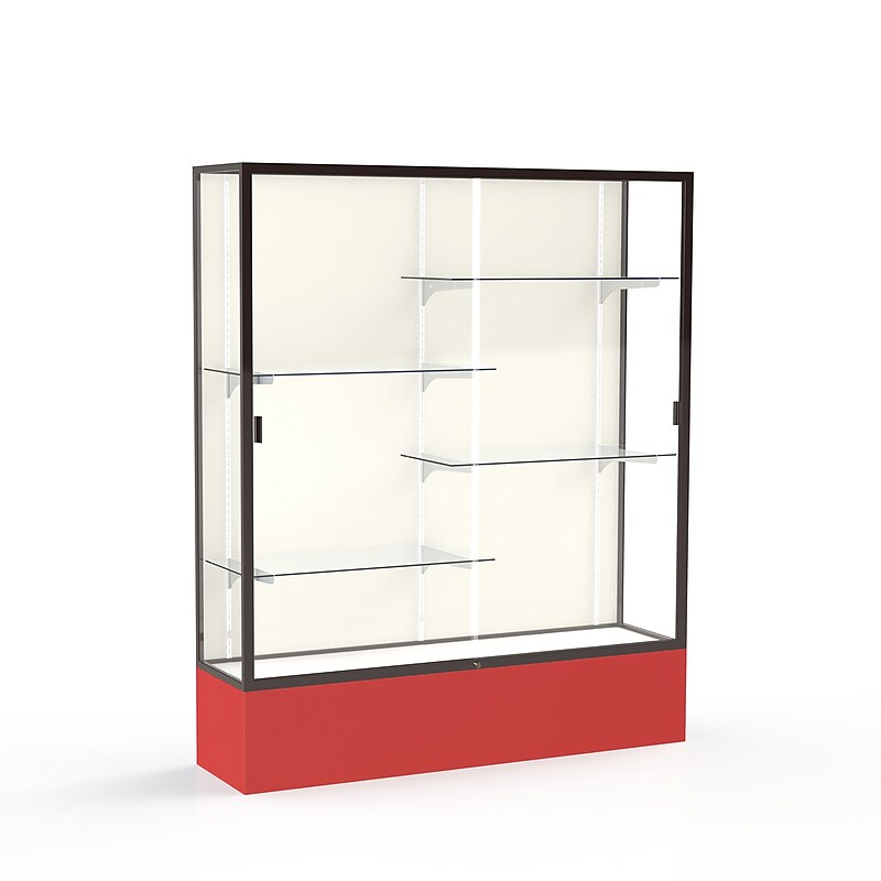 Ghent Spirit 60"W x 72"H x 16"D Floor Case, Plaque Back, Dk. Bronze Finish, Red Base image 1