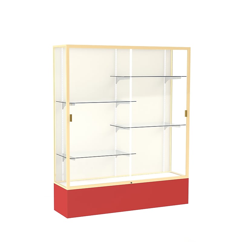 Ghent Spirit 60"W x 72"H x 16"D Floor Case, Plaque Back, Champagne Finish, Red Base image 1