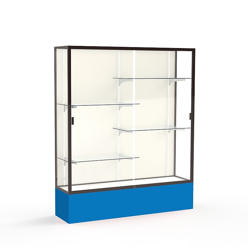 Ghent Spirit 60"W x 72"H x 16"D Floor Case, Plaque Back, Dk. Bronze Finish, Royal Blue Base image 1