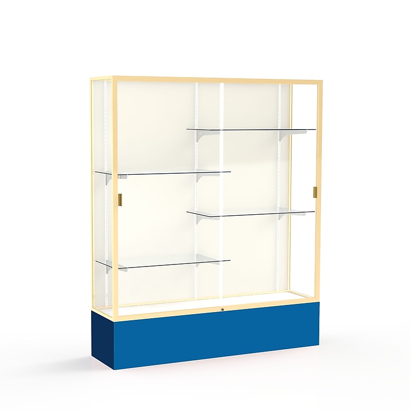 Ghent Spirit 60"W x 72"H x 16"D Floor Case, Plaque Back, Champagne Finish, Royal Blue Base image 1