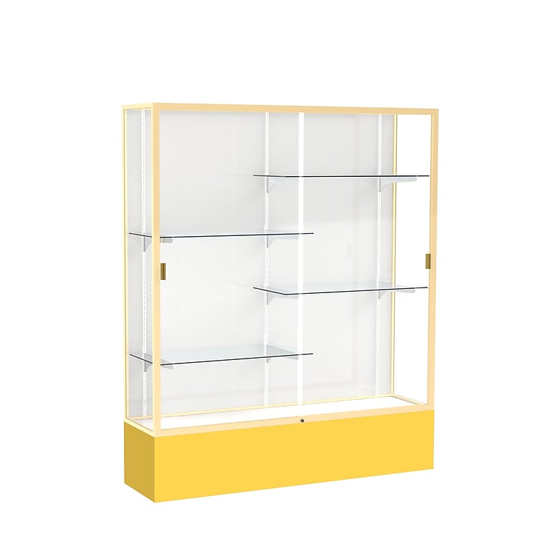 Ghent Spirit 60"W x 72"H x 16"D Floor Case, White Back, Champagne Finish, Golden Rod Base image 1