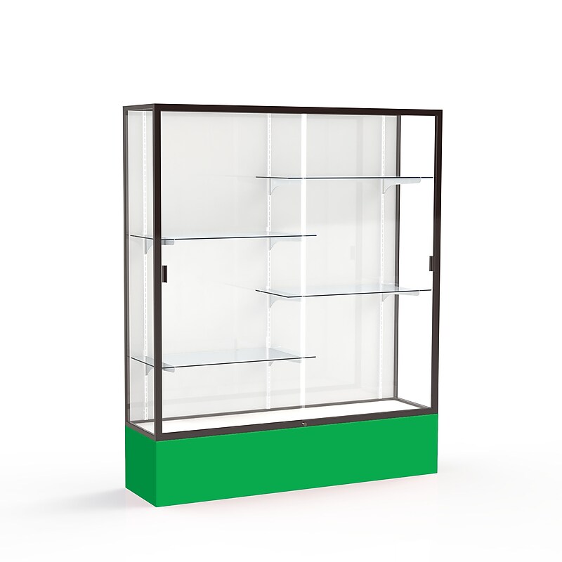 Ghent Spirit 60"W x 72"H x 16"D Floor Case, White Back, Dk. Bronze Finish, Kelly Green Base image 1