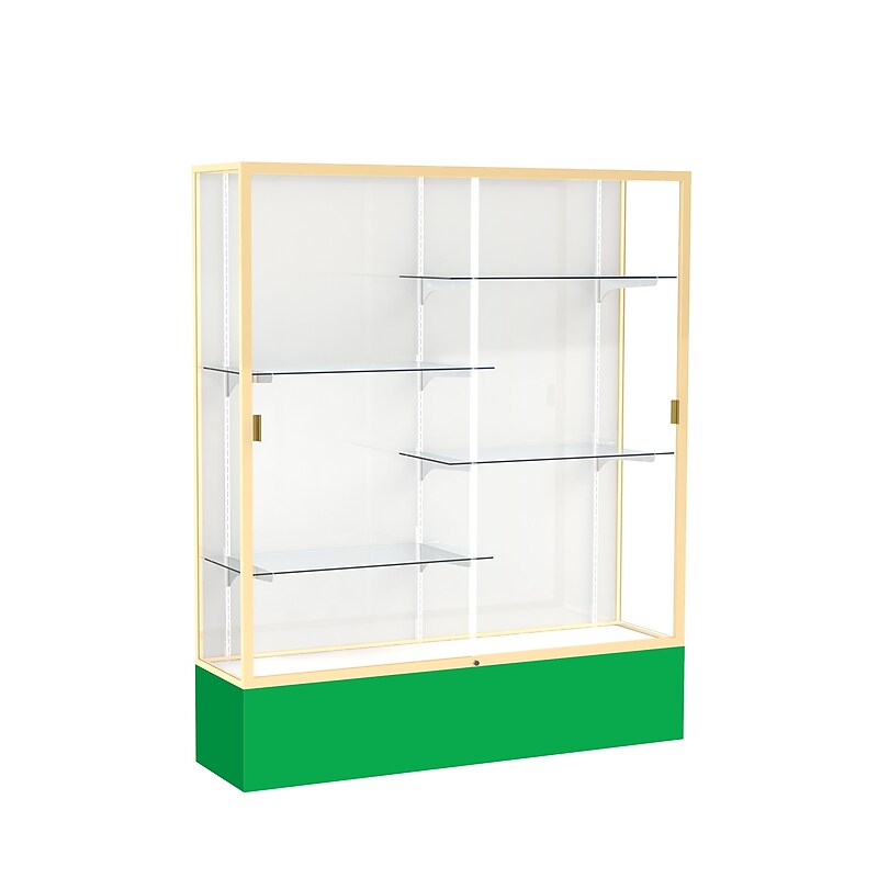 Ghent Spirit 60"W x 72"H x 16"D Floor Case, White Back, Champagne Finish, Kelly Green Base image 1