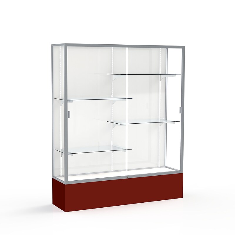 Ghent Spirit 60"W x 72"H x 16"D Floor Case, White Back, Satin Finish, Maroon Base image 1