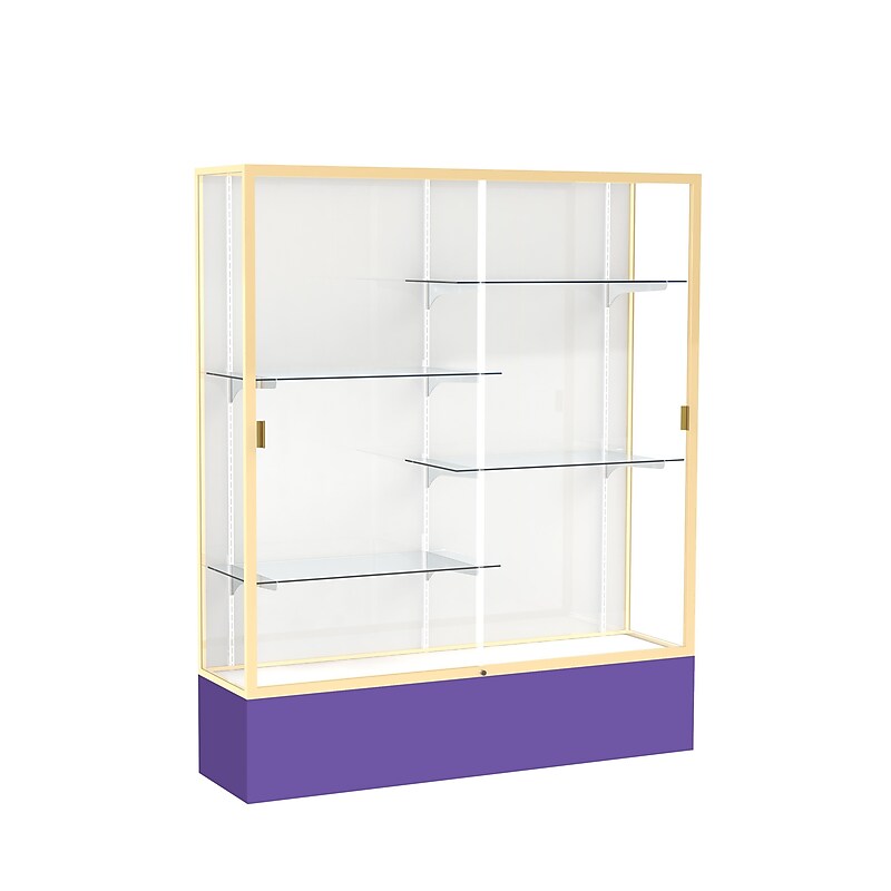 Ghent Spirit 60"W x 72"H x 16"D Floor Case, White Back, Champagne Finish, Purple Base image 1