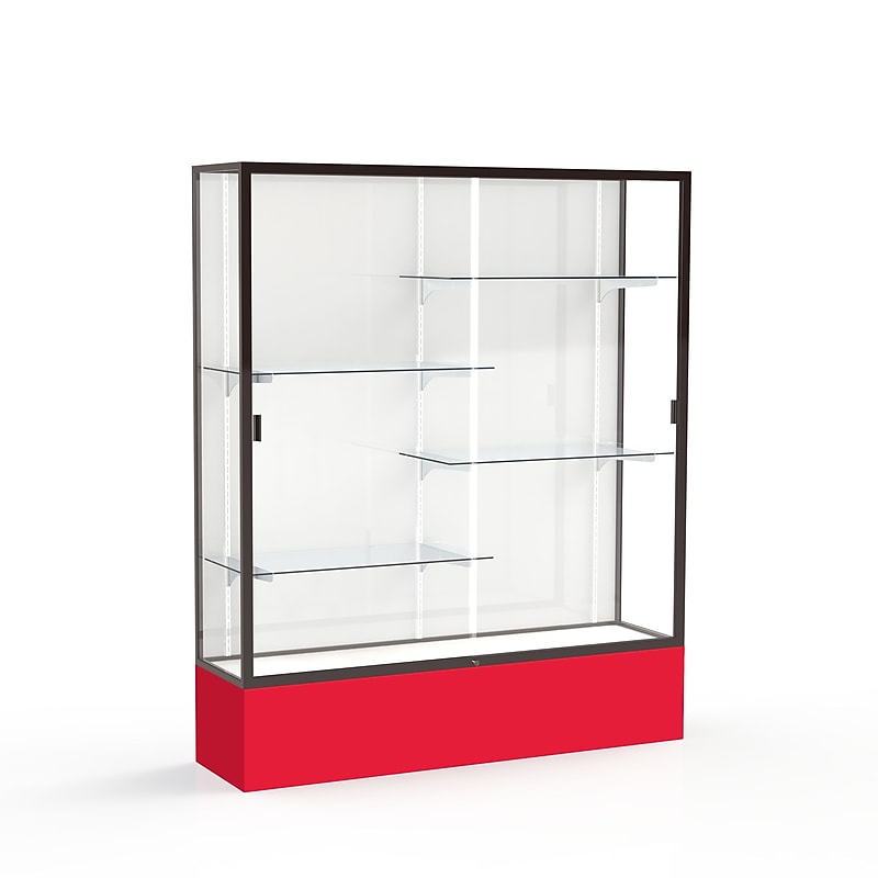 Ghent Spirit 60"W x 72"H x 16"D Floor Case, White Back, Dk. Bronze Finish, Red Base image 1