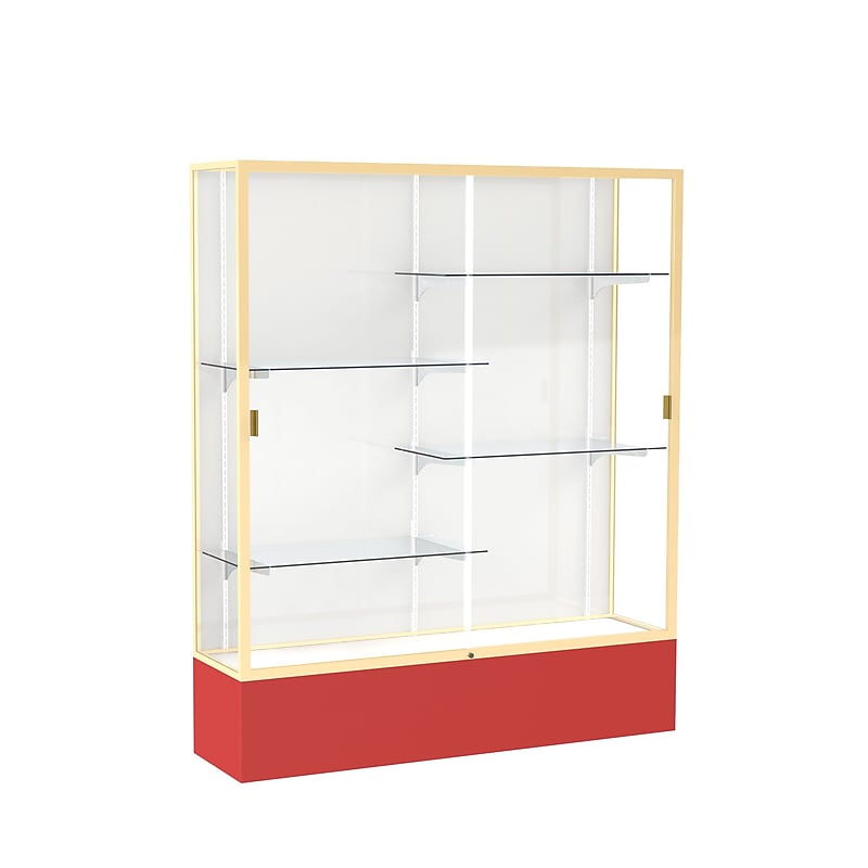 Ghent Spirit 60"W x 72"H x 16"D Floor Case, White Back, Champagne Finish, Red Base image 1