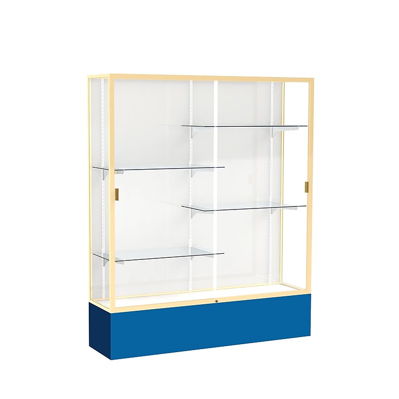 Ghent Spirit 60"W x 72"H x 16"D Floor Case, White Back, Champagne Finish, Royal Blue Base image 1