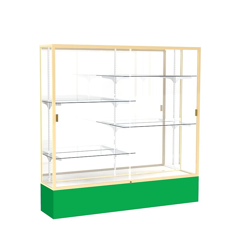 Ghent Spirit 72"W x 72"H x 16"D Floor Case, Mirror Back, Champagne Finish, Kelly Green Base image 1