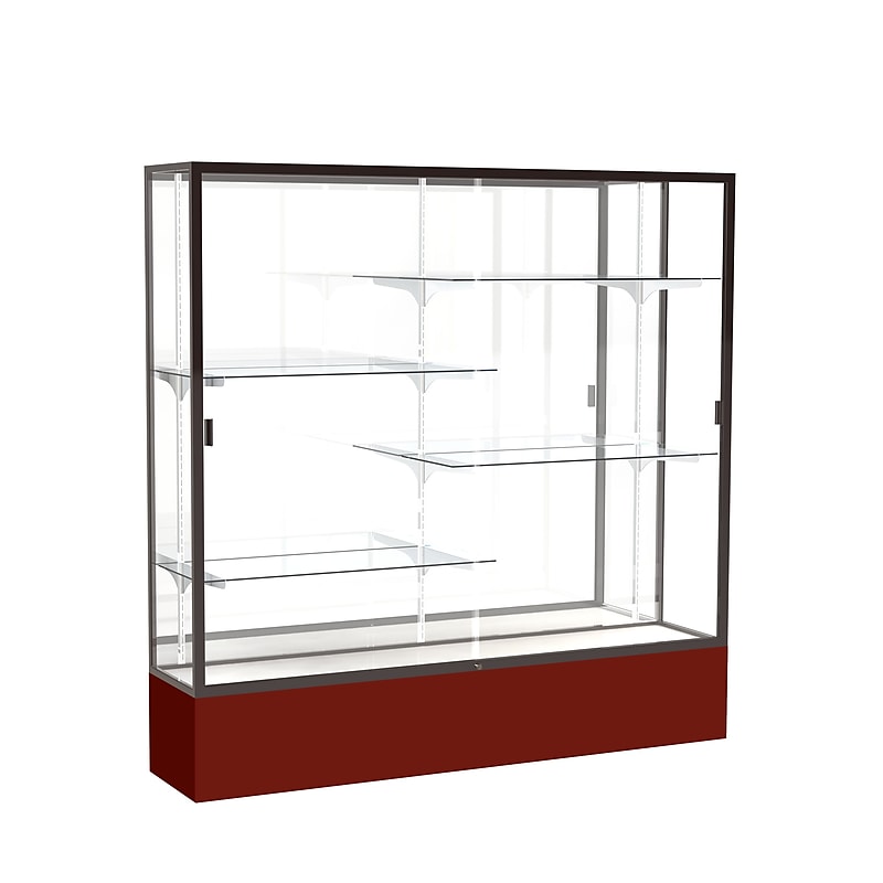 Ghent Spirit 72"W x 72"H x 16"D Floor Case, Mirror Back, Dk. Bronze Finish, Maroon Base image 1