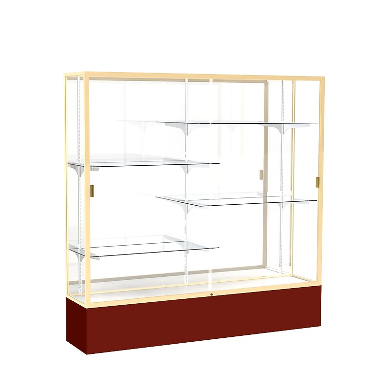 Ghent Spirit 72"W x 72"H x 16"D Floor Case, Mirror Back, Champagne Finish, Maroon Base image 1