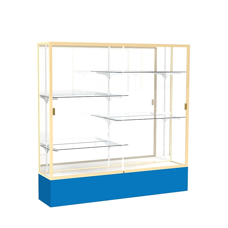 Ghent Spirit 72"W x 72"H x 16"D Floor Case, Mirror Back, Champagne Finish, Royal Blue Base image 1