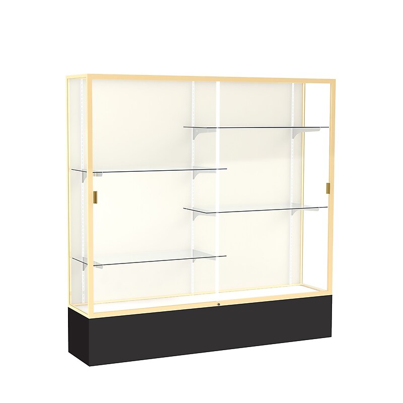 Ghent Spirit 72"W x 72"H x 16"D Floor Case, Plaque Back, Champagne Finish, Black Base image 1