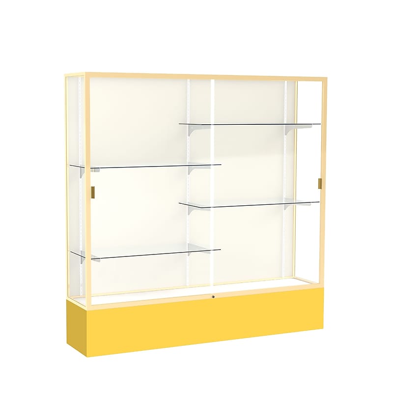 Ghent Spirit 72"W x 72"H x 16"D Floor Case, Plaque Back, Champagne Finish, Golden Rod Base image 1