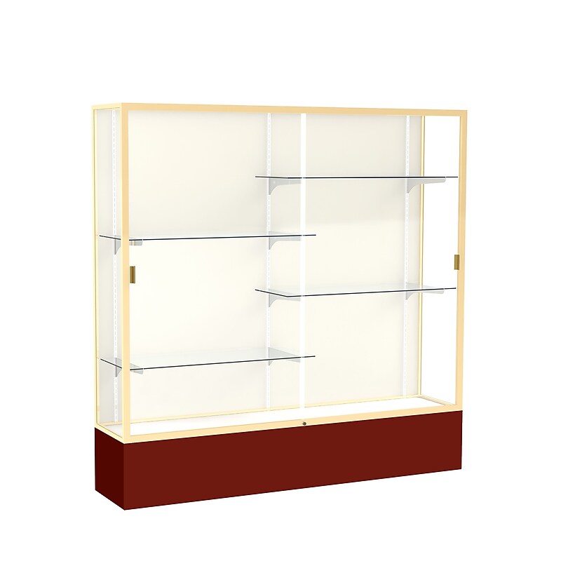 Ghent Spirit 72"W x 72"H x 16"D Floor Case, Plaque Back, Champagne Finish, Maroon Base image 1