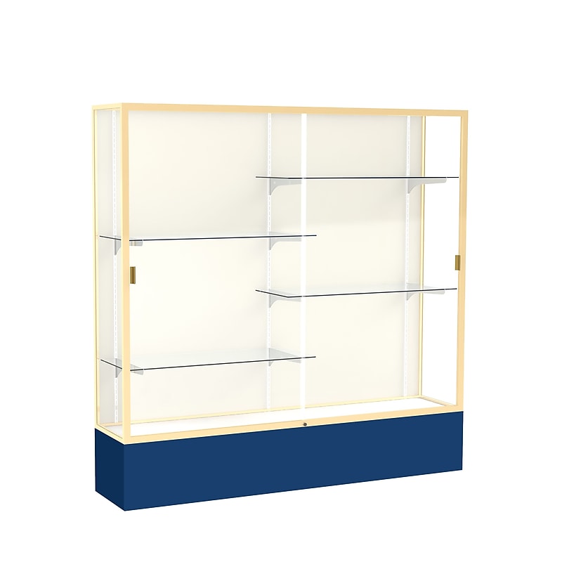 Ghent Spirit 72"W x 72"H x 16"D Floor Case, Plaque Back, Champagne Finish, Navy Base image 1