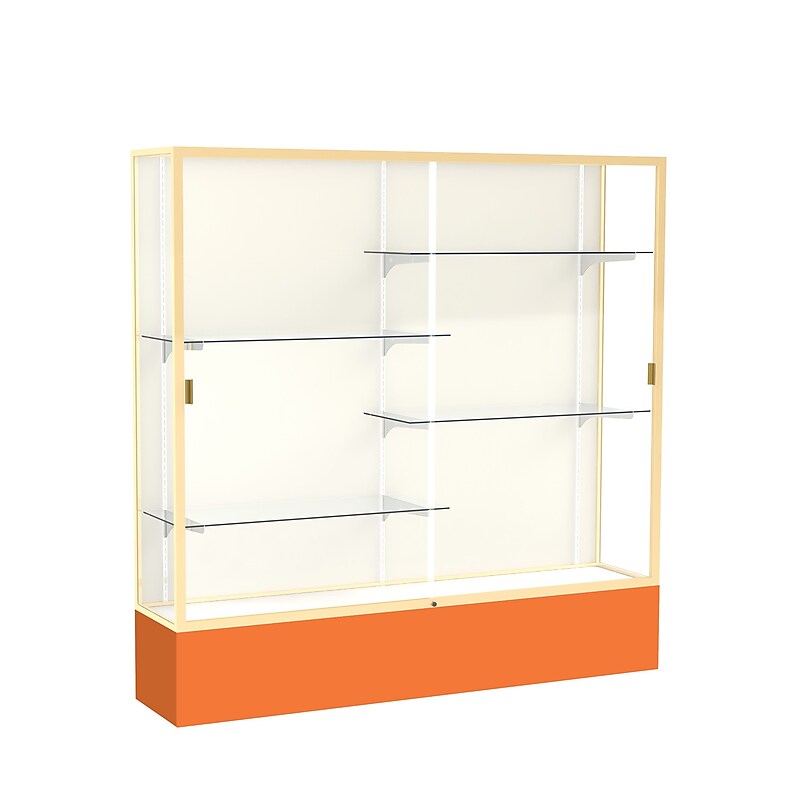 Ghent Spirit 72"W x 72"H x 16"D Floor Case, Plaque Back, Champagne Finish, Orange Base image 1