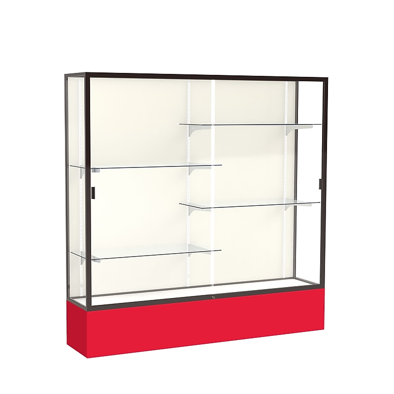 Ghent Spirit 72"W x 72"H x 16"D Floor Case, Plaque Back, Dk. Bronze Finish, Red Base image 1