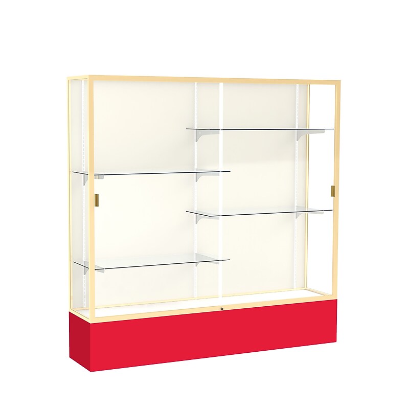 Ghent Spirit 72"W x 72"H x 16"D Floor Case, Plaque Back, Champagne Finish, Red Base image 1