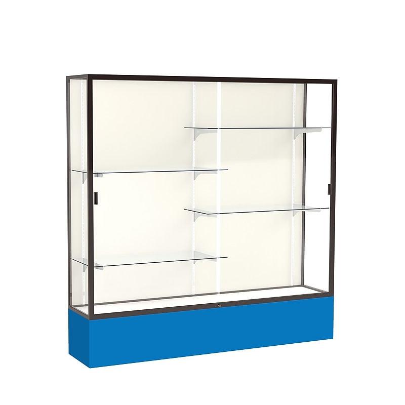Ghent Spirit 72"W x 72"H x 16"D Floor Case, Plaque Back, Dk. Bronze Finish, Royal Blue Base image 1