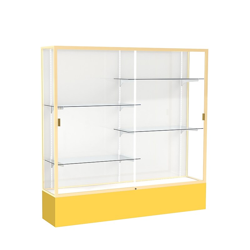 Ghent Spirit 72"W x 72"H x 16"D Floor Case, White Back, Champagne Finish, Golden Rod Base image 1