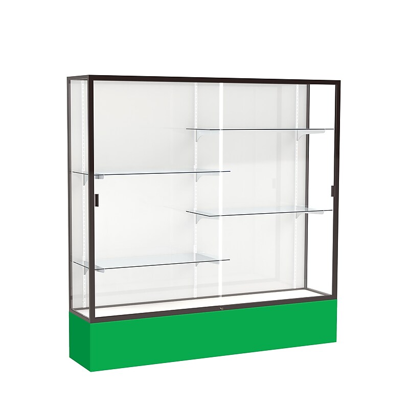 Ghent Spirit 72"W x 72"H x 16"D Floor Case, White Back, Dk. Bronze Finish, Kelly Green Base image 1