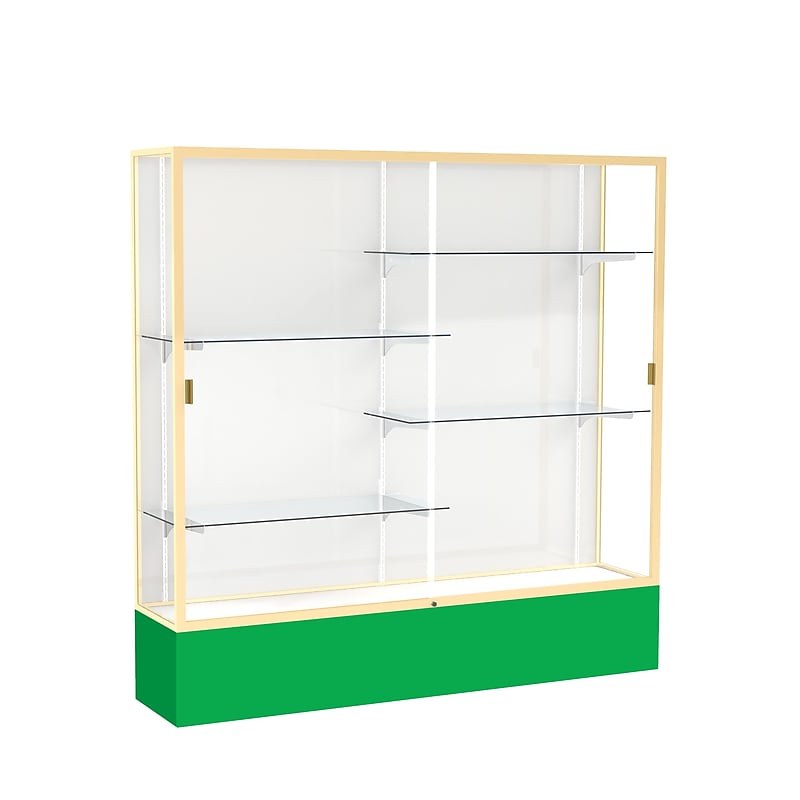 Ghent Spirit 72"W x 72"H x 16"D Floor Case, White Back, Champagne Finish, Kelly Green Base image 1