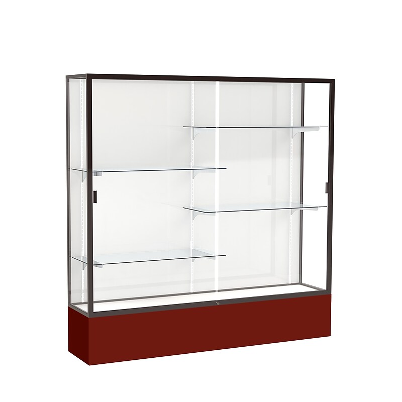 Ghent Spirit 72"W x 72"H x 16"D Floor Case, White Back, Dk. Bronze Finish, Maroon Base image 1