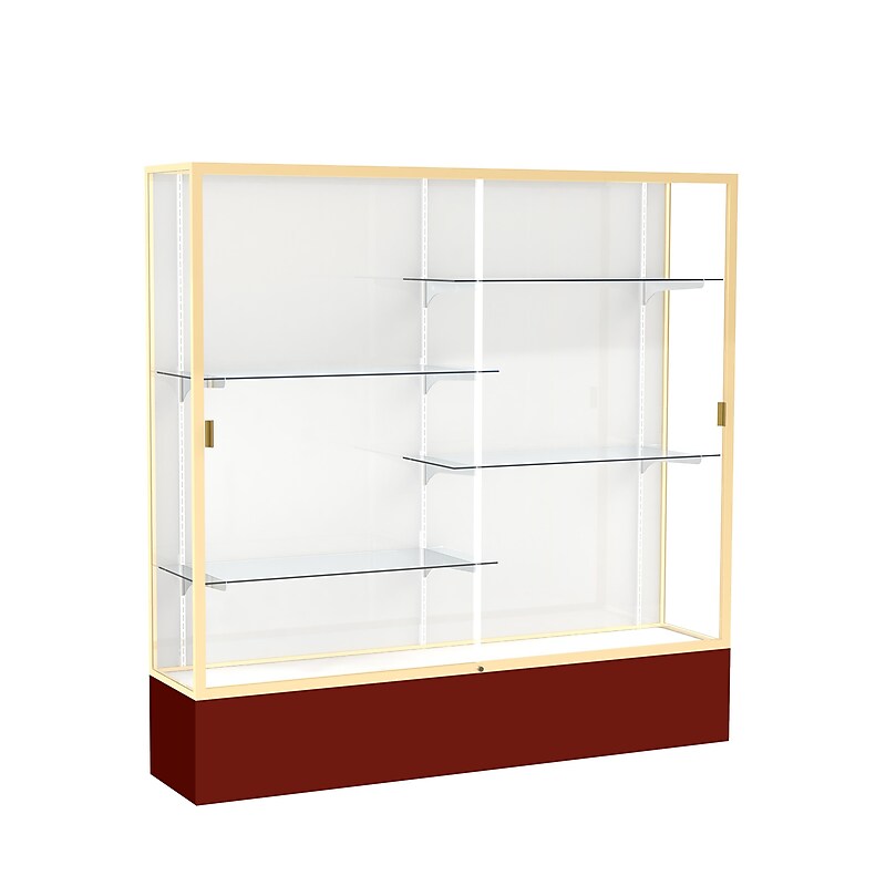 Ghent Spirit 72"W x 72"H x 16"D Floor Case, White Back, Champagne Finish, Maroon Base image 1