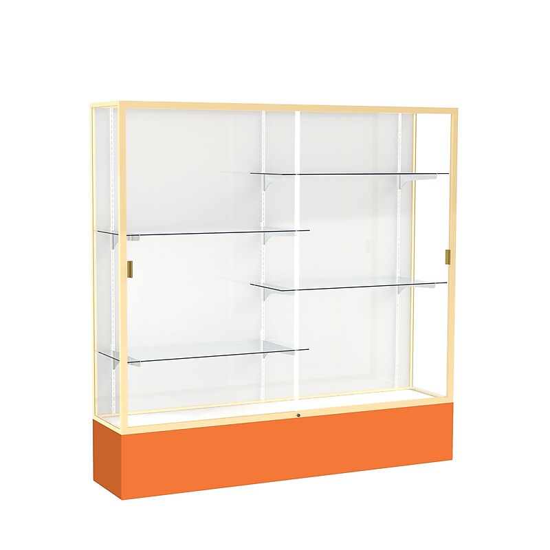Ghent Spirit 72"W x 72"H x 16"D Floor Case, White Back, Champagne Finish, Orange Base image 1