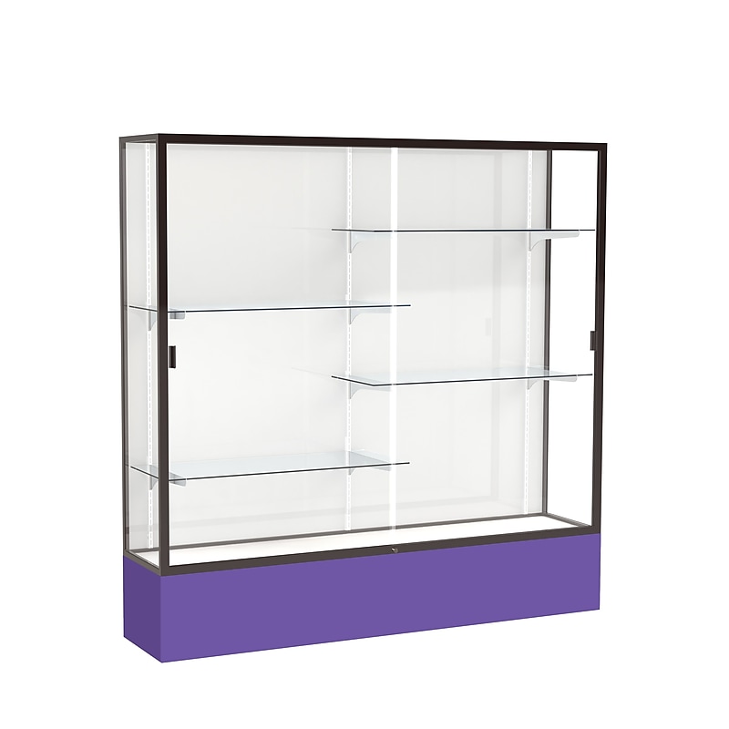 Ghent Spirit 72"W x 72"H x 16"D Floor Case, White Back, Dk. Bronze Finish, Purple Base image 1